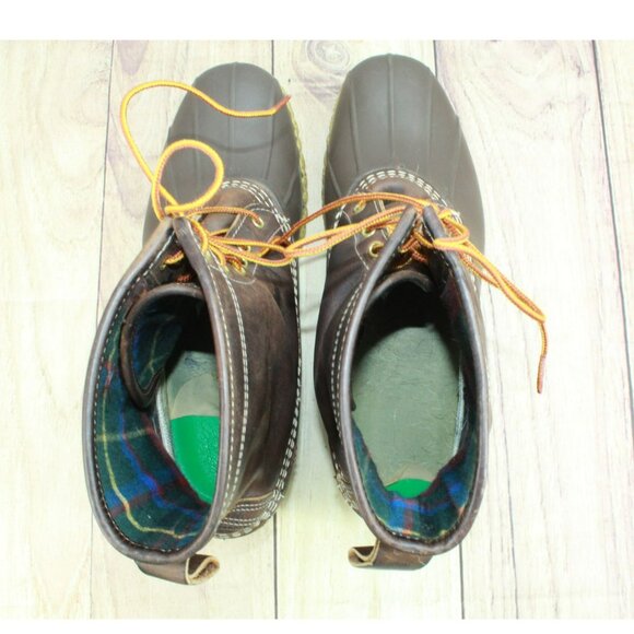 LL Bean Brown Leather Flannel Lined Insulated Ankle Duck Boots Size 13 M - Picture 7 of 10